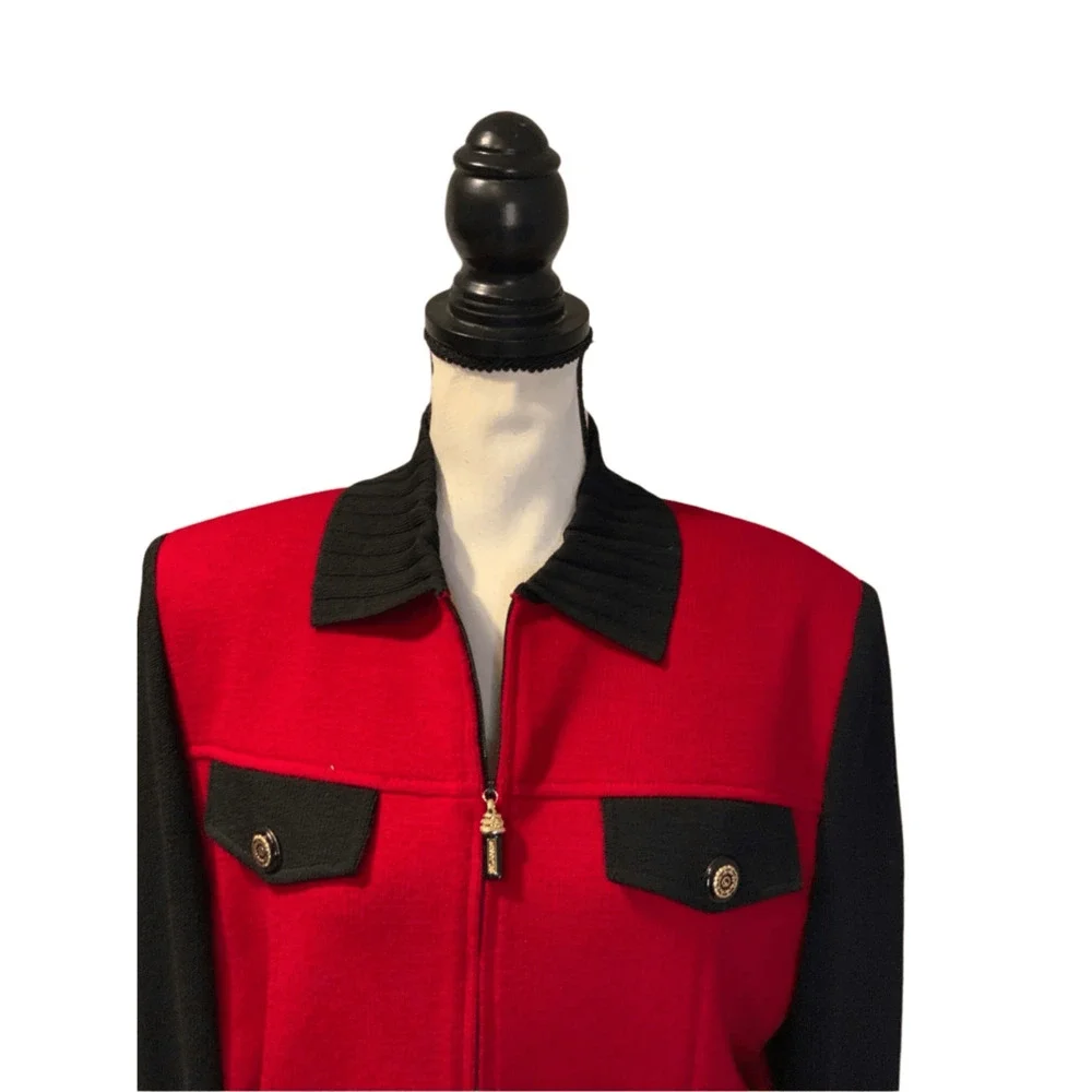 St. John Knit Jacket Red Black